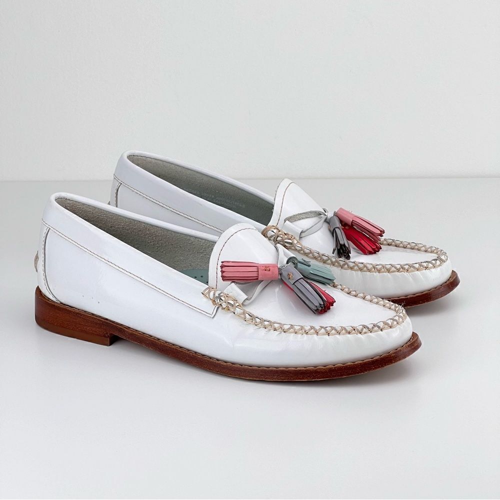 Bass White Weegens Pastel Tassels Slip On Preppy Academia Sz 7 Patent Leather - Picture 4 of 13